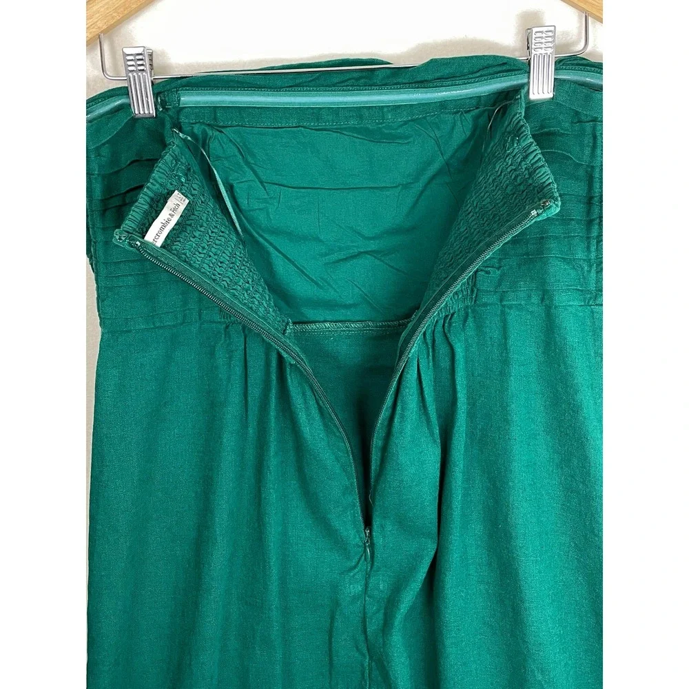 Abercrombie & Fitch Green Linen Blend Strapless Pleated Maxi Dress LT Large Tall